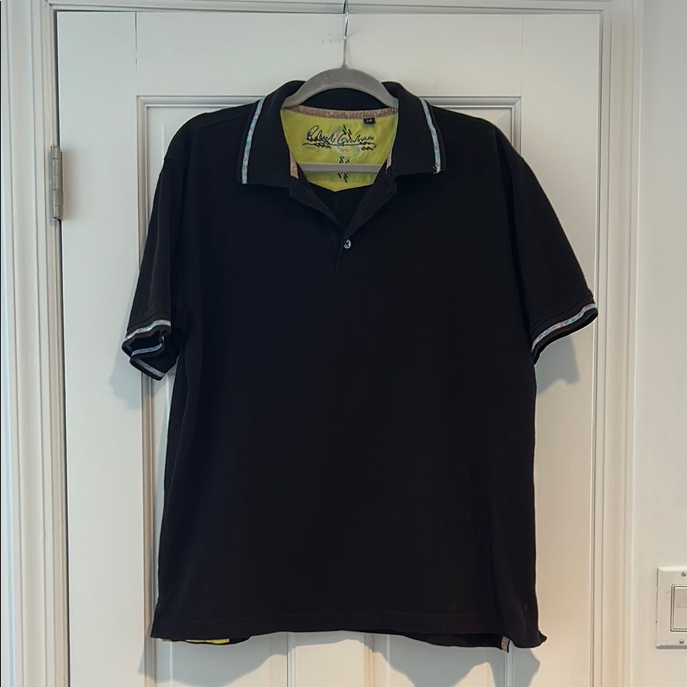 ROBERT GRAHAM Classic Black W/ Whimsical Piping Polo